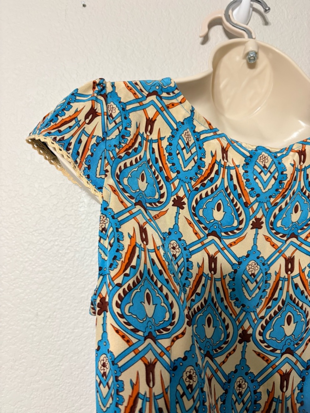 Plenty by Tracy Reese  Silk Turquoise Printed V-Neck Midi Wrap Dress w Rope Tie - Picture 7 of 15
